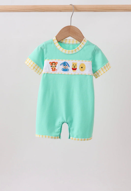Mint Honey Bear Embroidered Romper