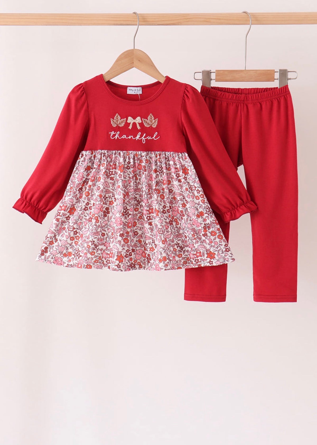 Maroon thankful floral leaves embroidey pants set