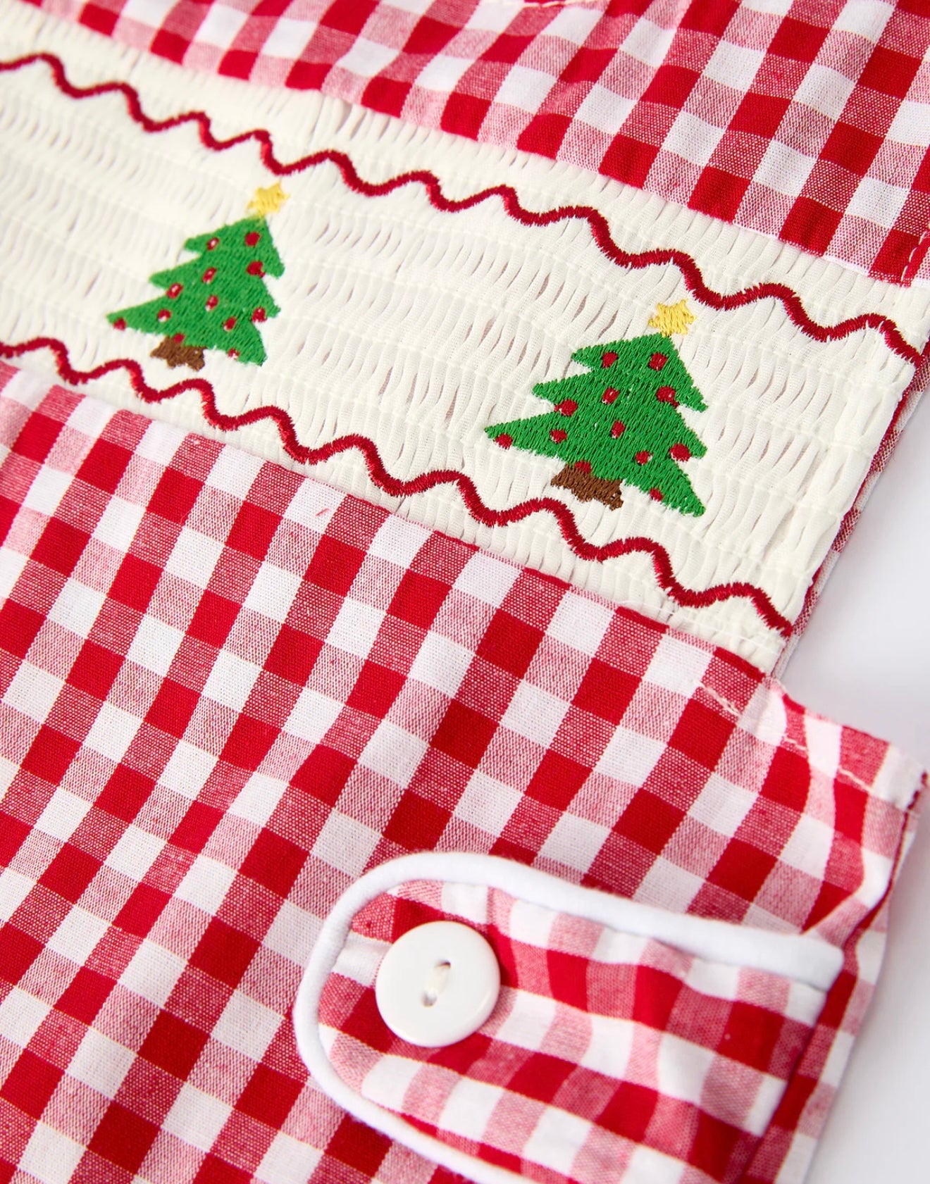 Christmas Smocking Embroidered Christmas Tree Plaid Baby Boy Romper