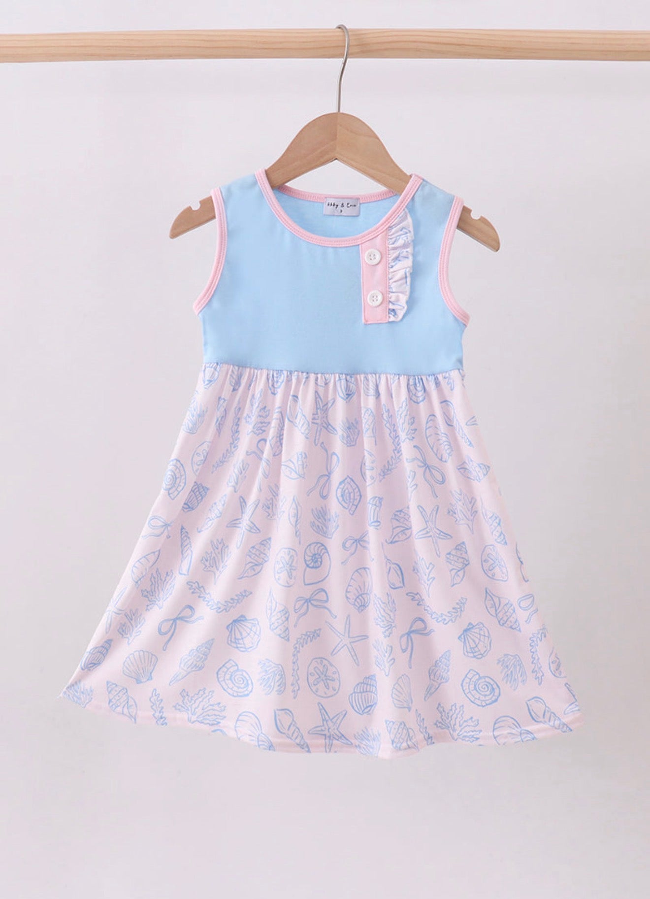 Blue shell starfish print ruffle dress