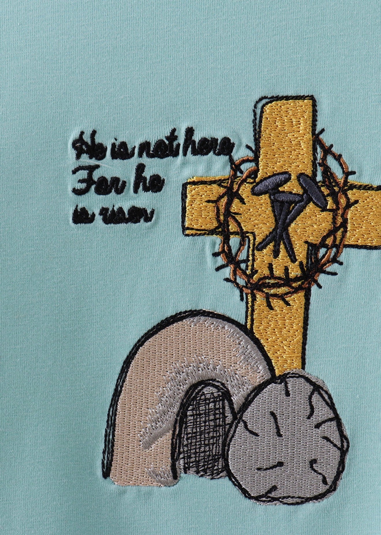 Blue He is risen boy’s embroidery romper