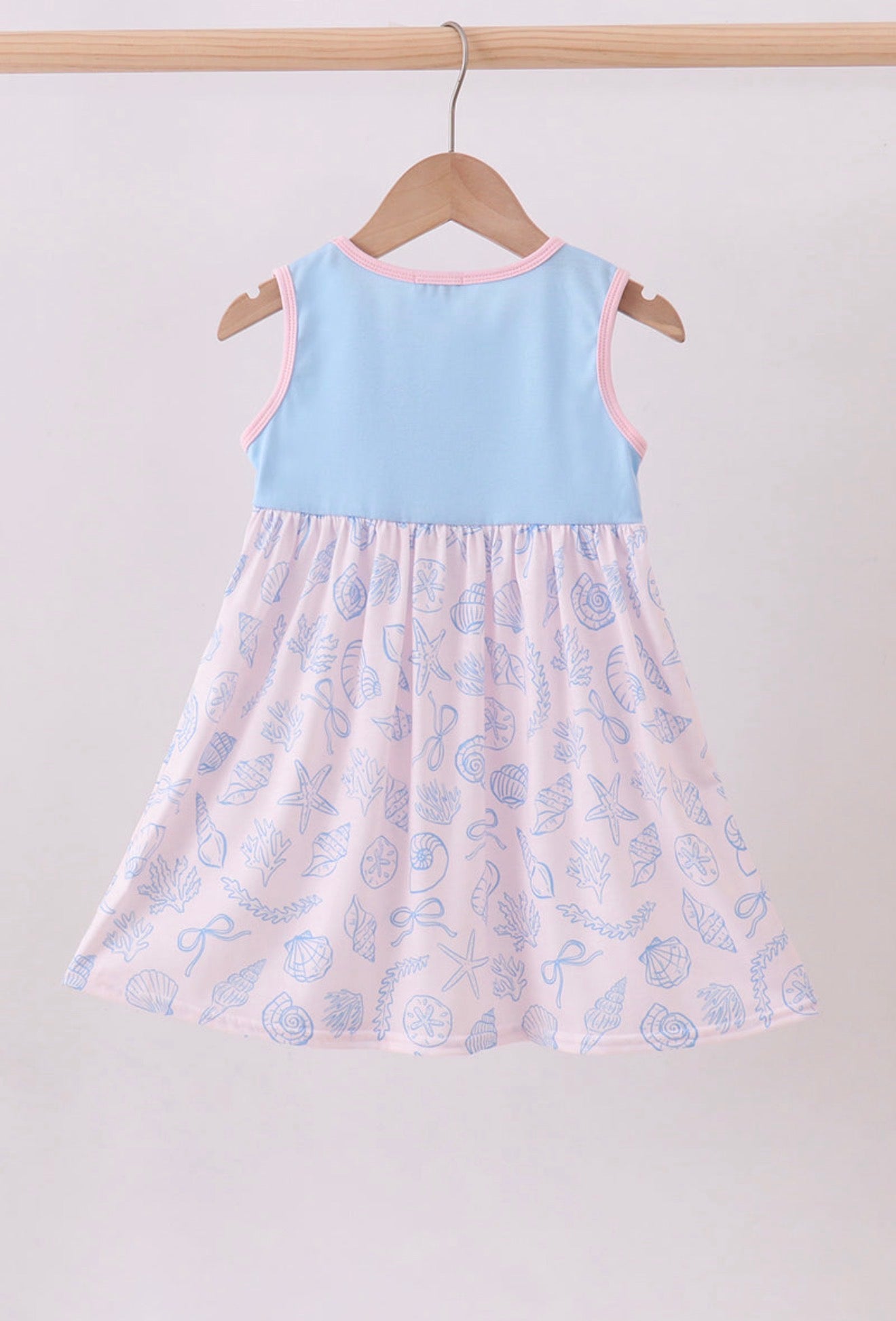 Blue shell starfish print ruffle dress