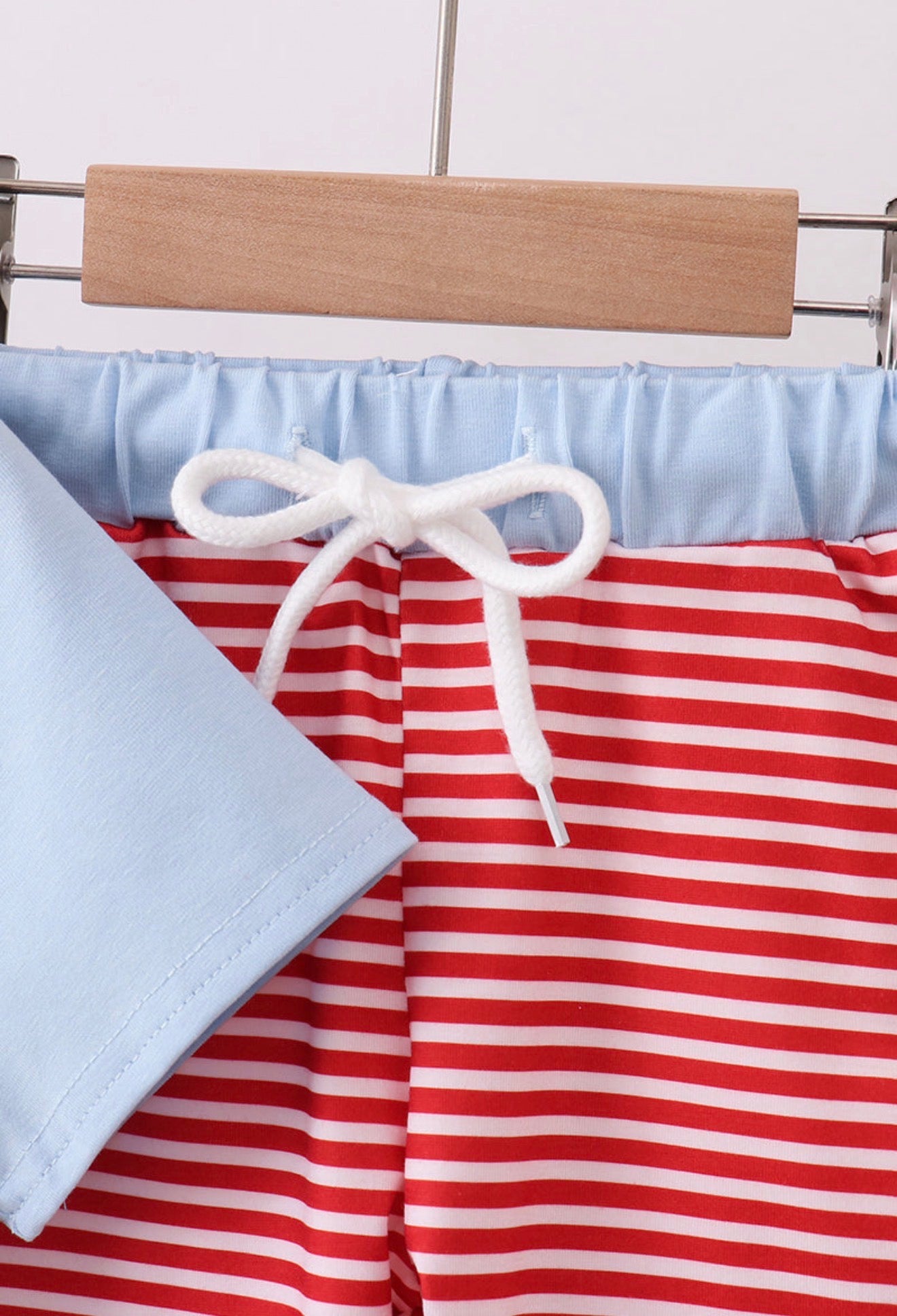 Blue God Bless America flag french knot shorts set