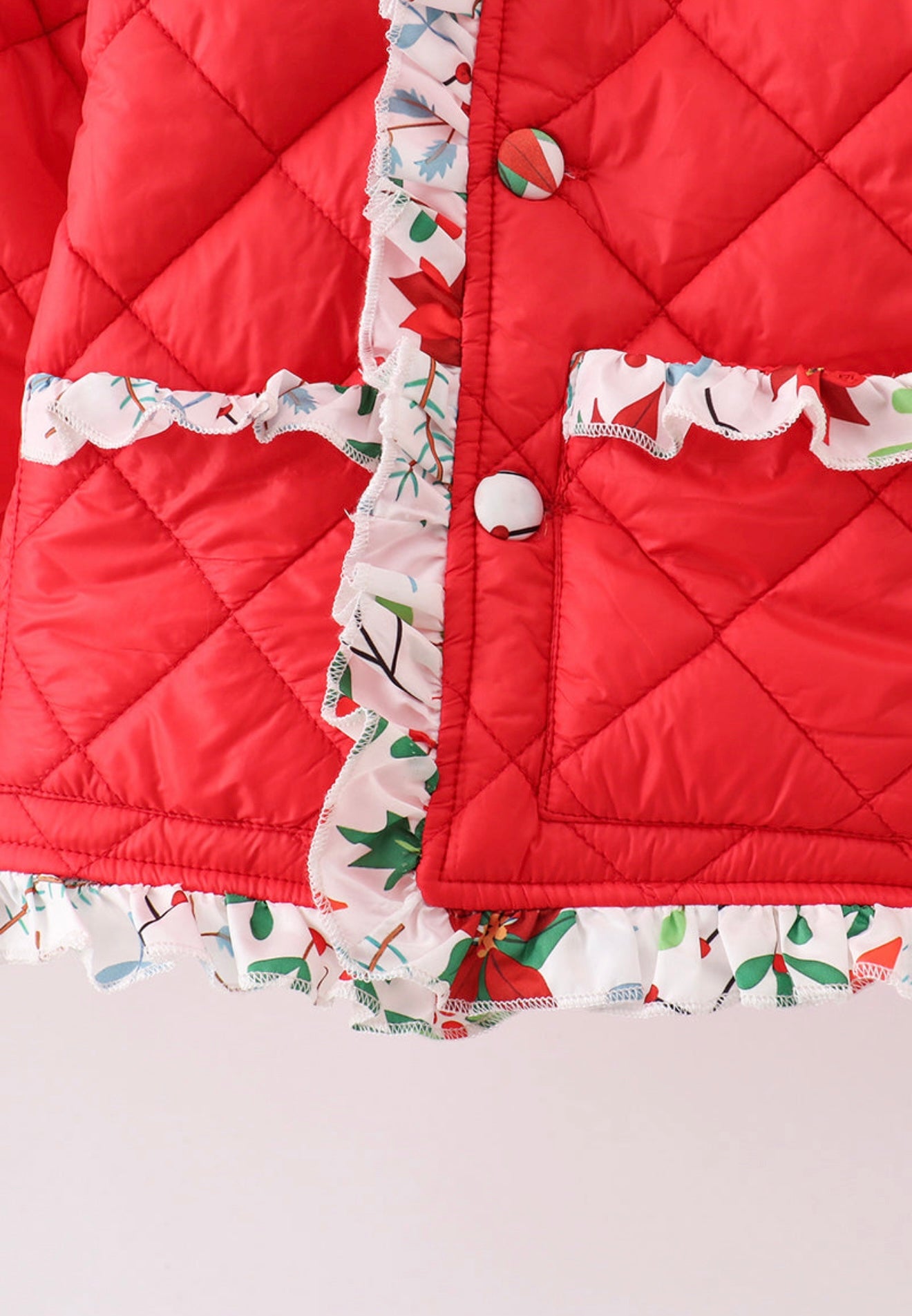 Girl’s red floral print quilted jacket