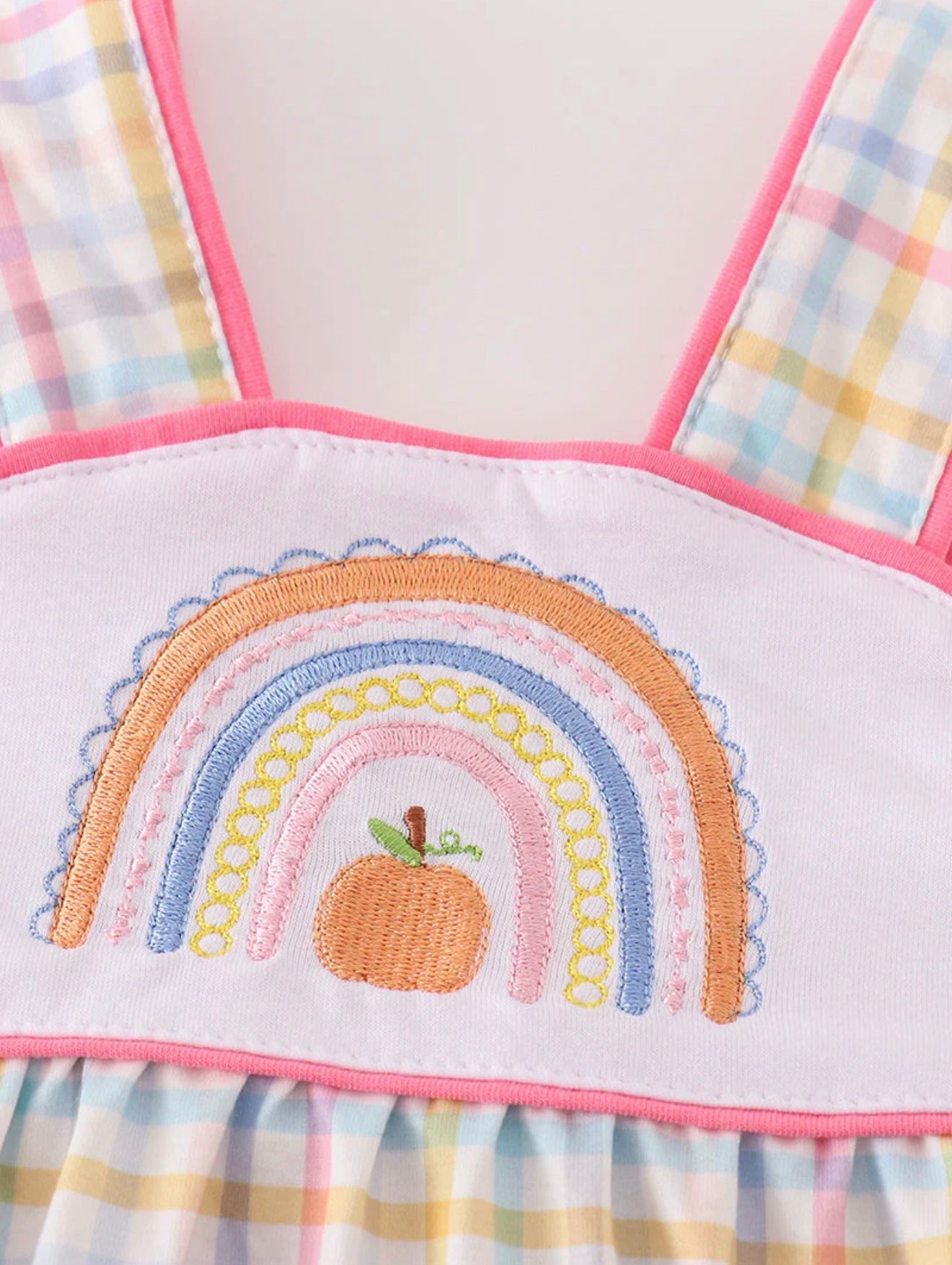 Rainbow pumpkin embroidery plaid girl bubble