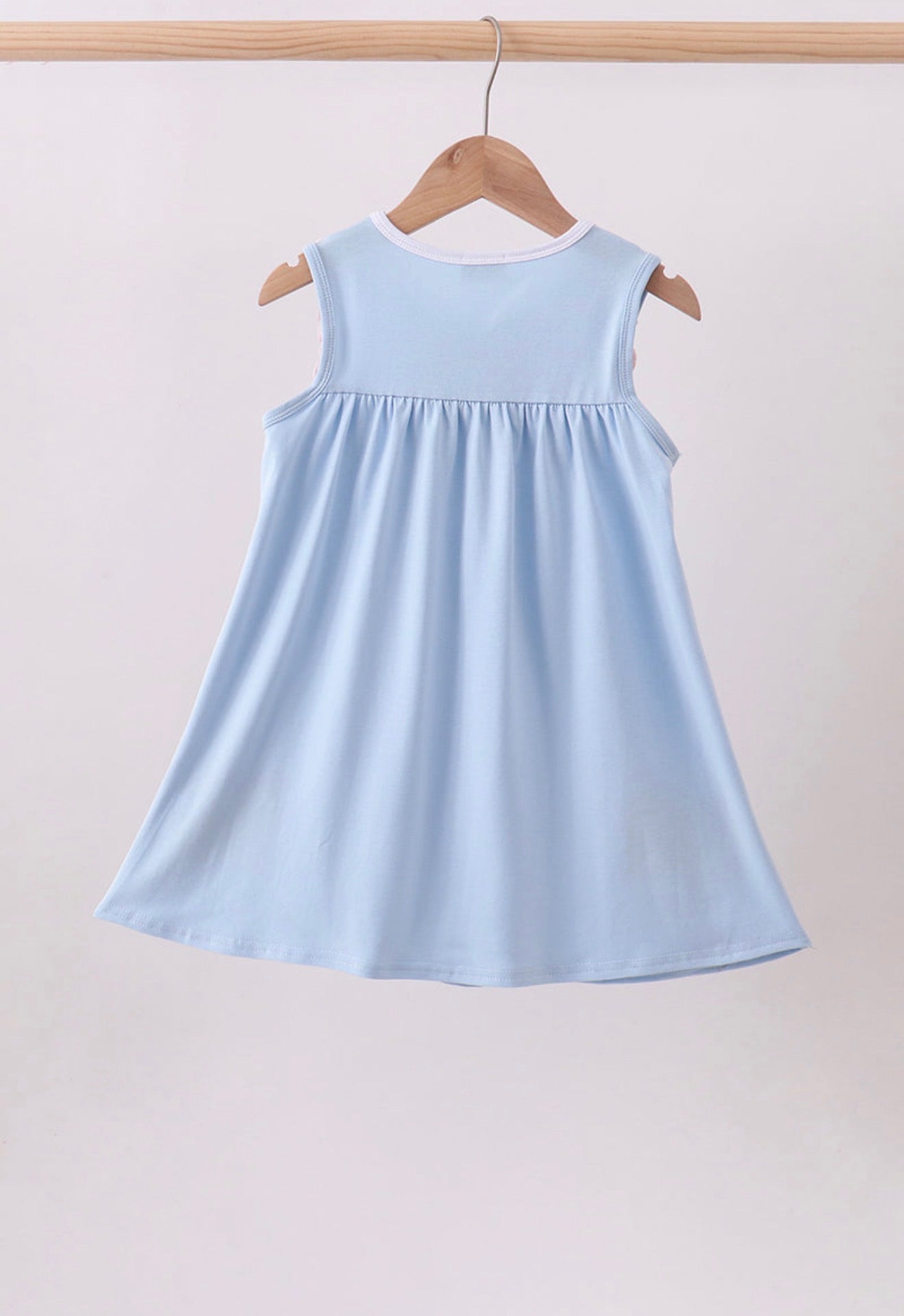Blue God Bless America flag french knot ruffle dress
