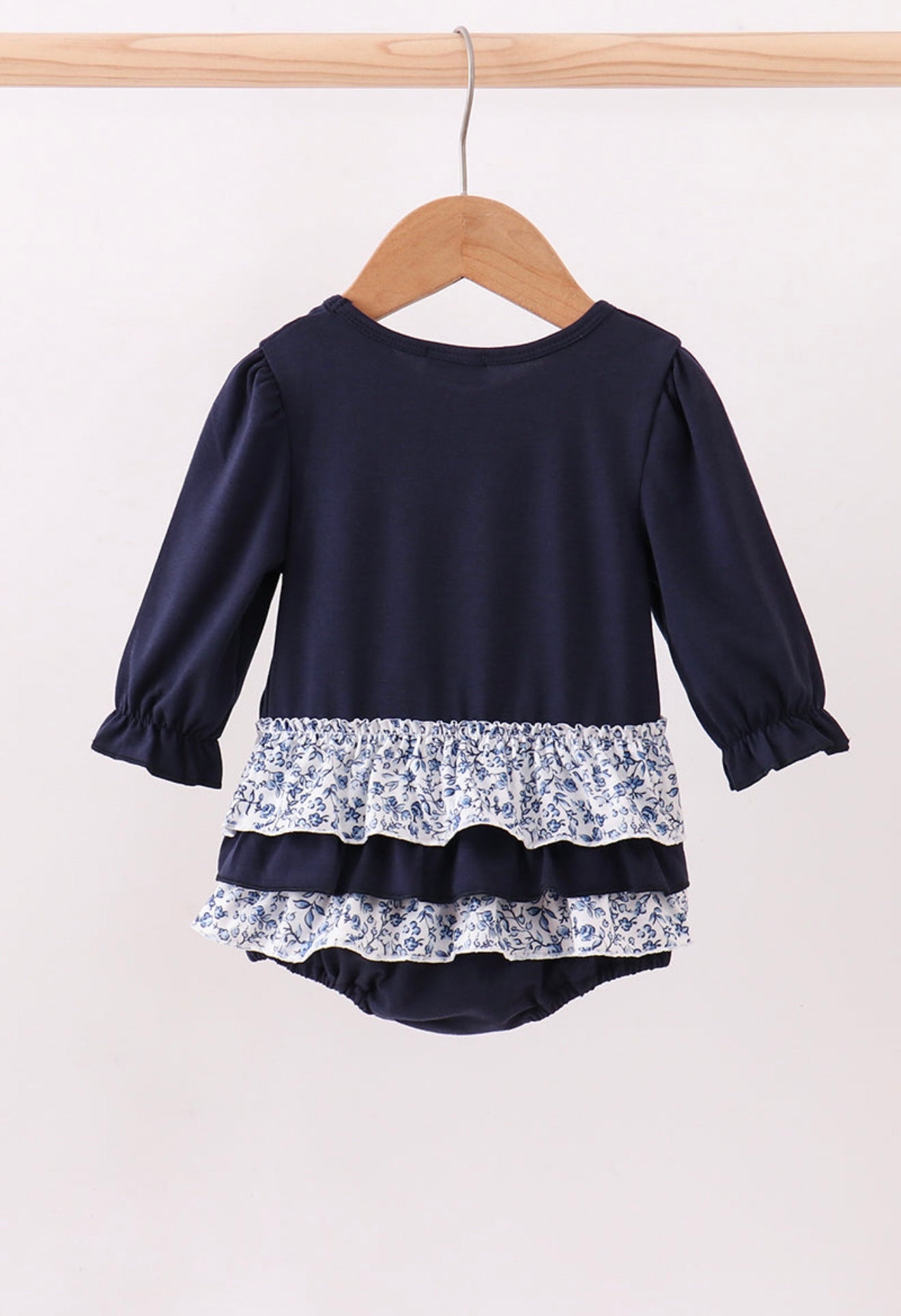 Navy heart floral appliqué ruffle bubble