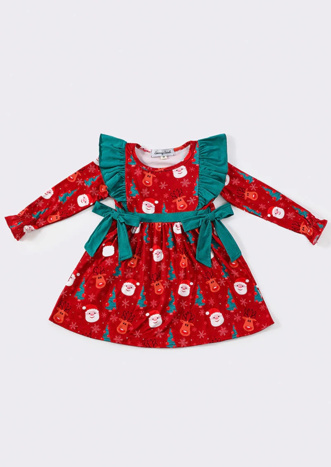 Red Christmas Santa Claus Print Ruffle Dress ￼