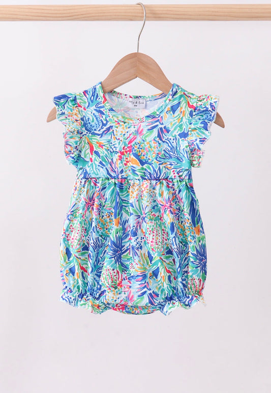Blue floral print ruffle bubble