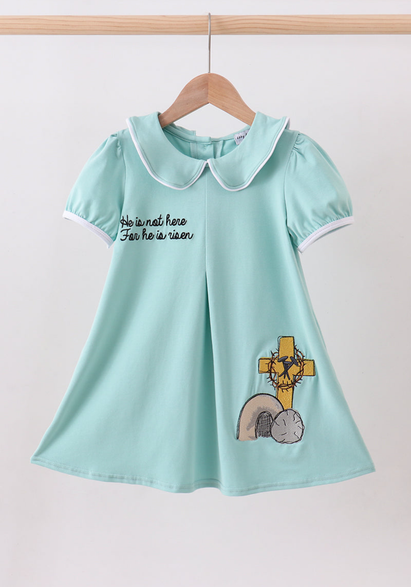Blue He is Risen embroidery girl’s dress