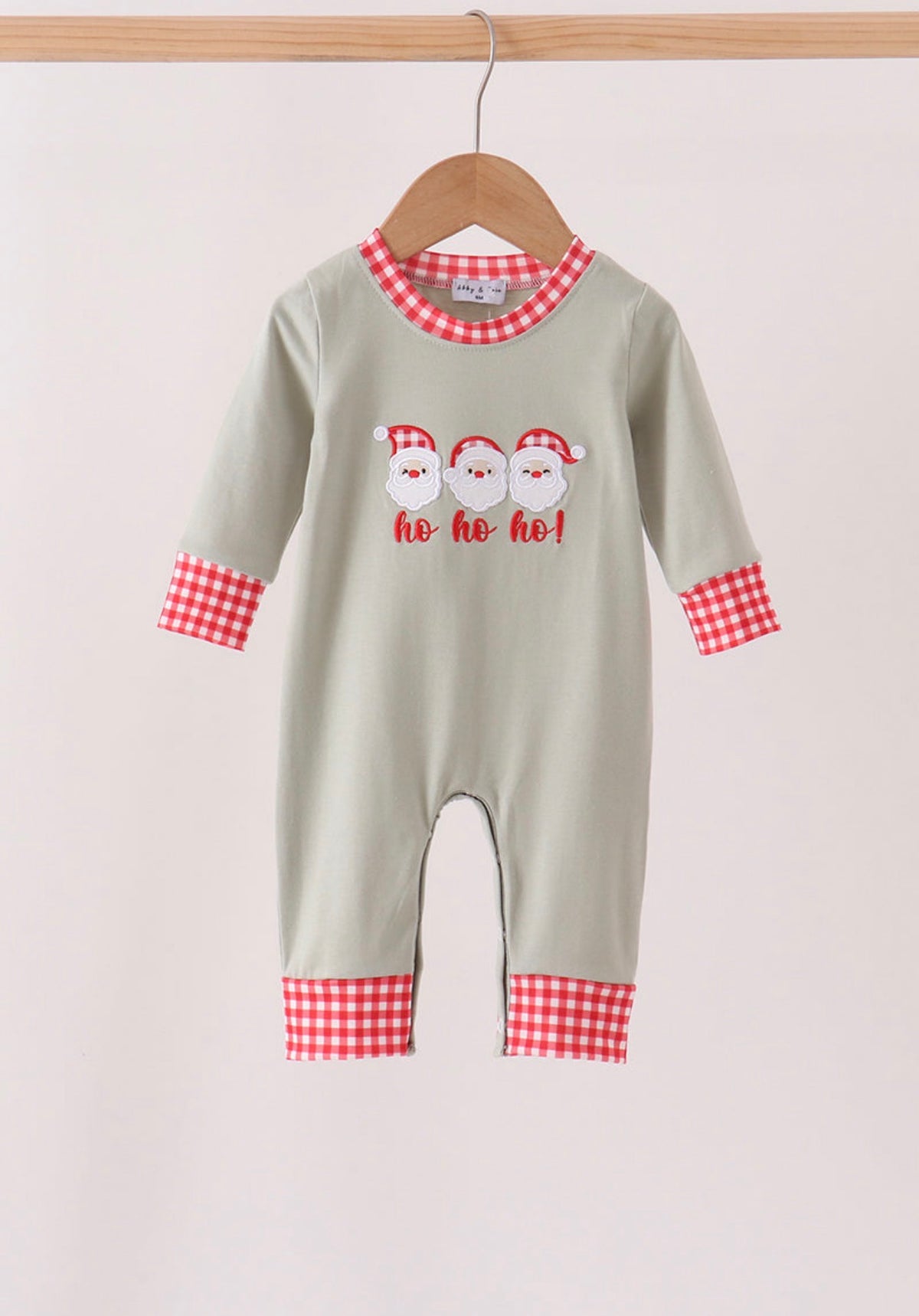 Sage santa applique gingham romper