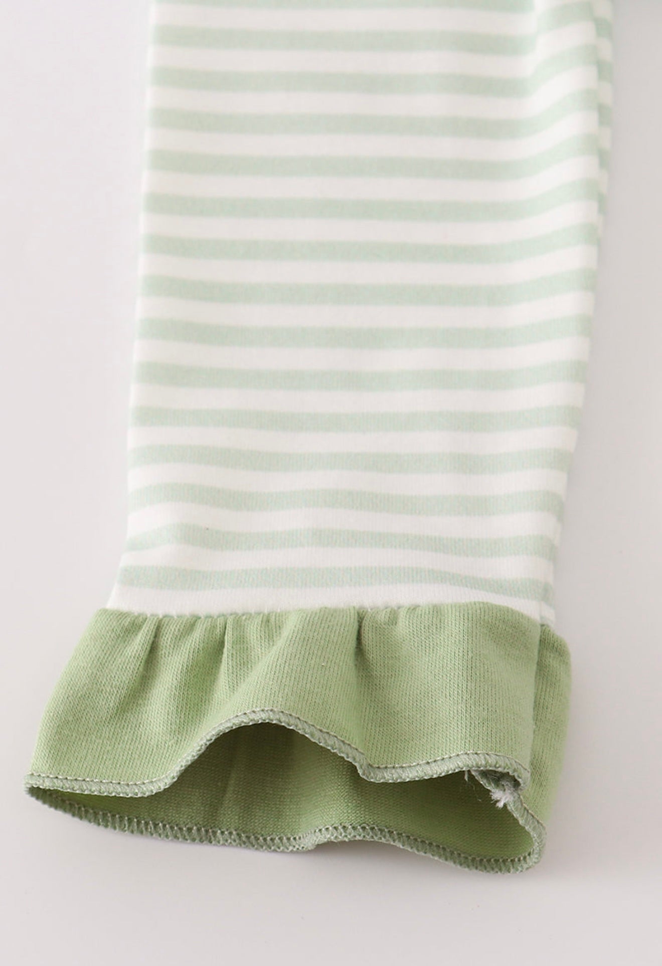 Sage turkey applique stripe girl’s ruffle romper