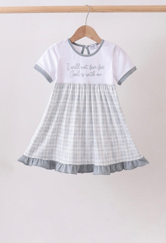 Blue Faith Quote Embroidered Dress
