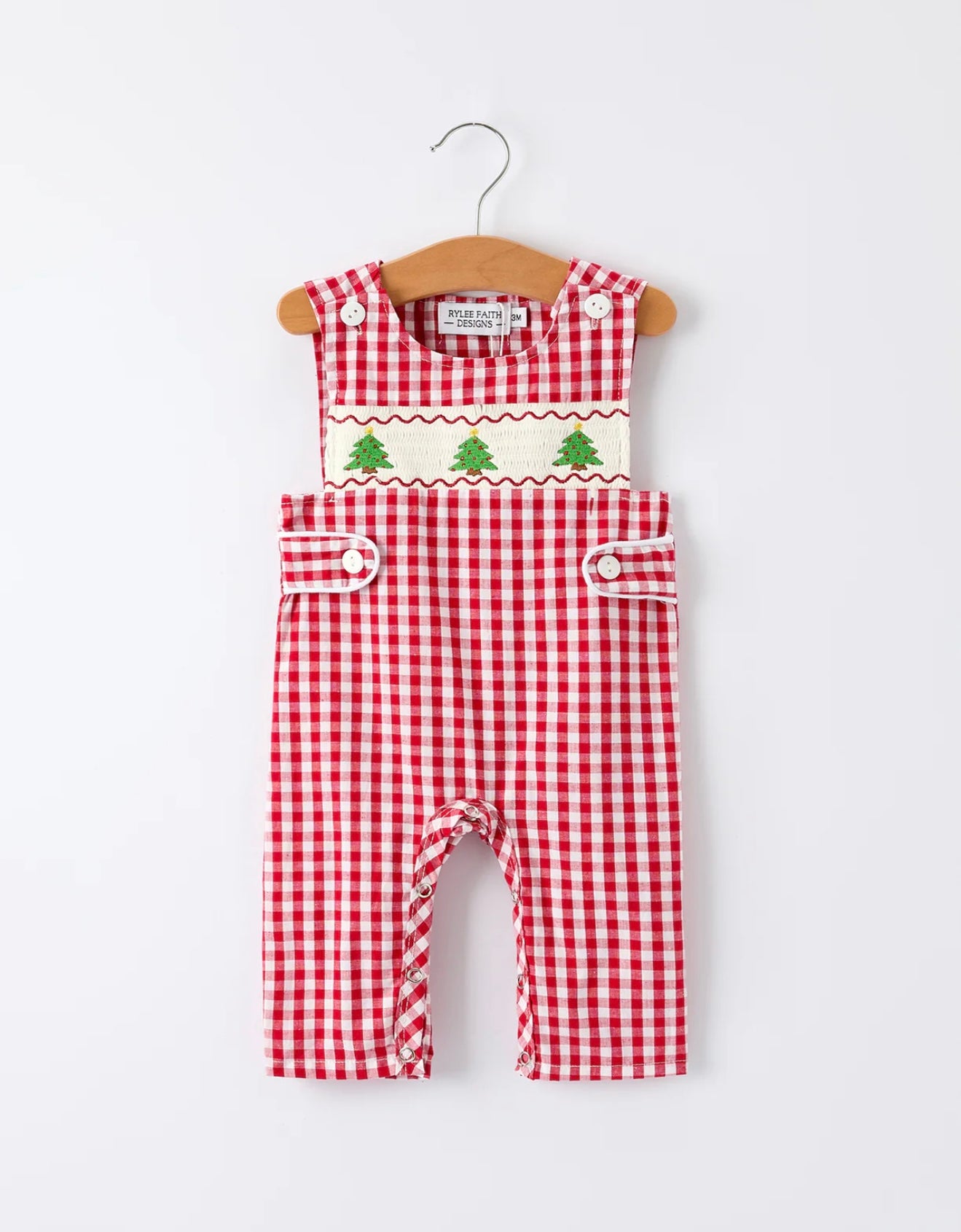 Christmas Smocking Embroidered Christmas Tree Plaid Baby Boy Romper