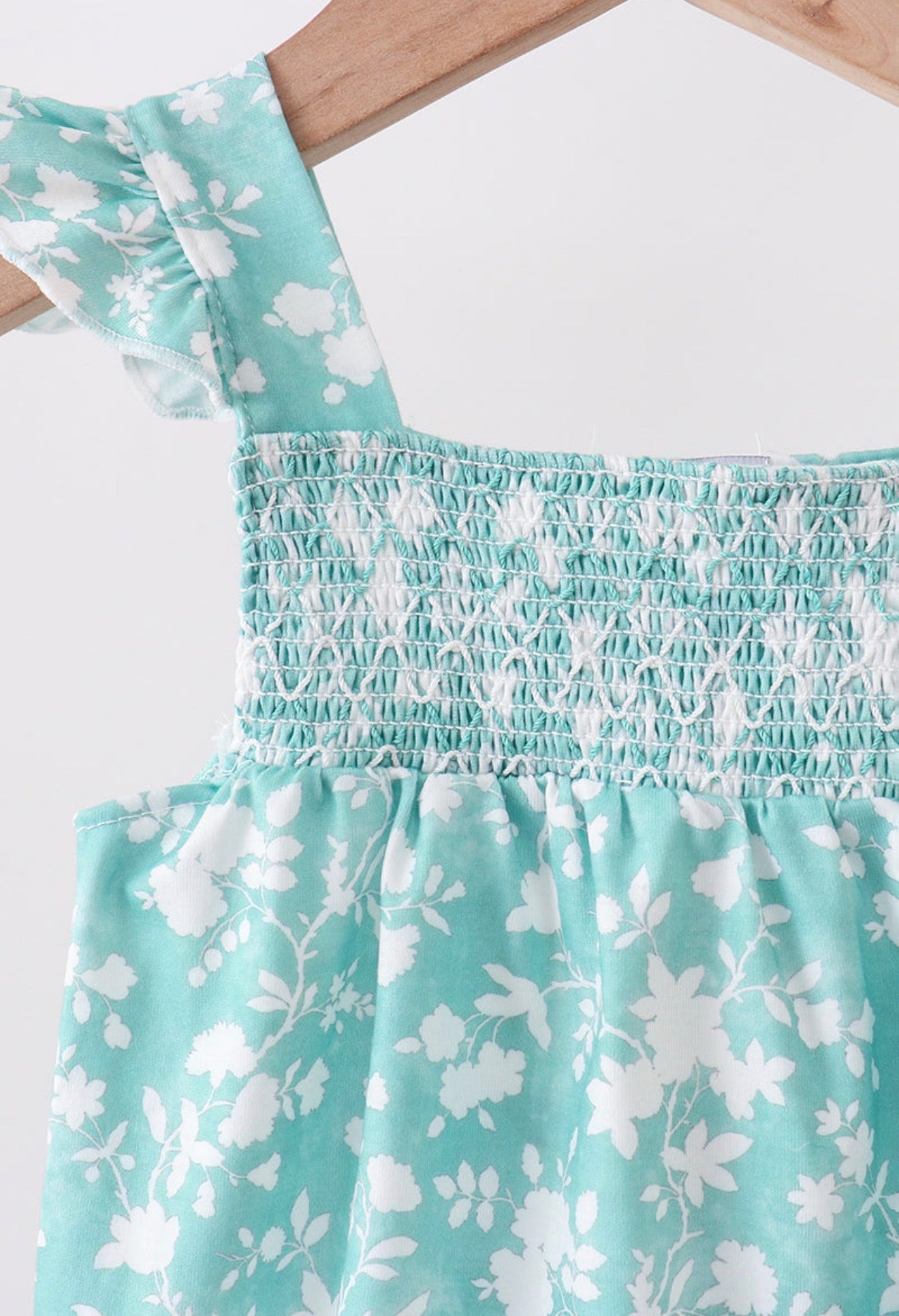 Sage floral smocked floral bubble