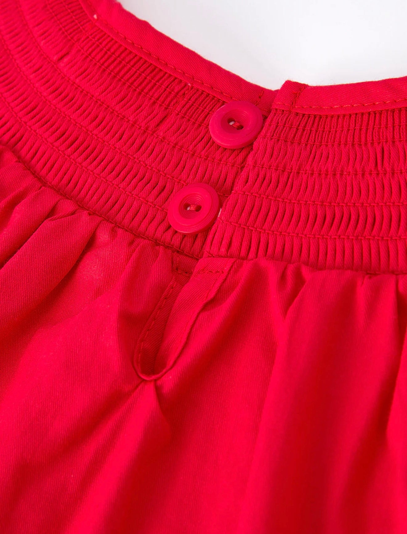 Red Christmas Girls Dress: Nativity Embroidery