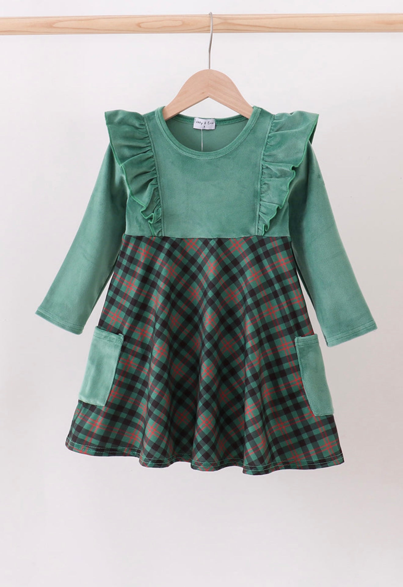 Forest Velvet Ruffle Dress