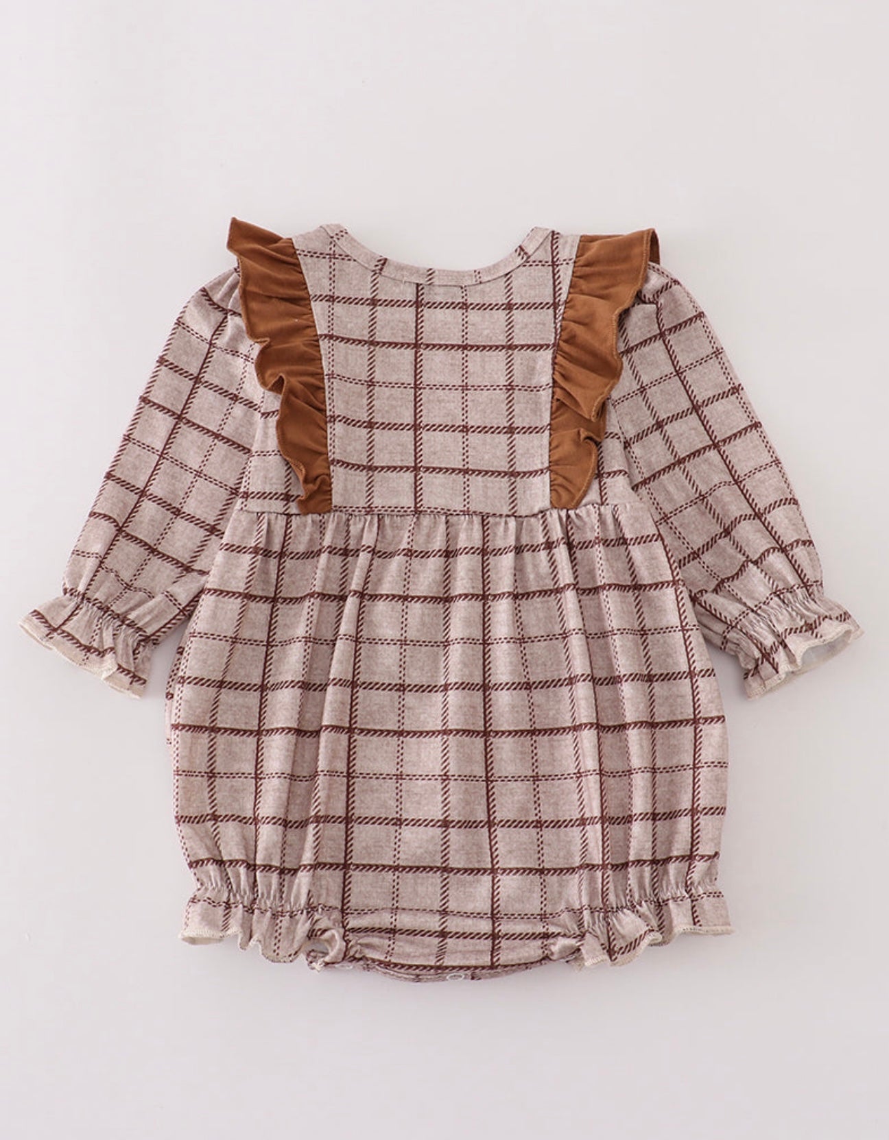 Brown plaid ruffle girl bubble