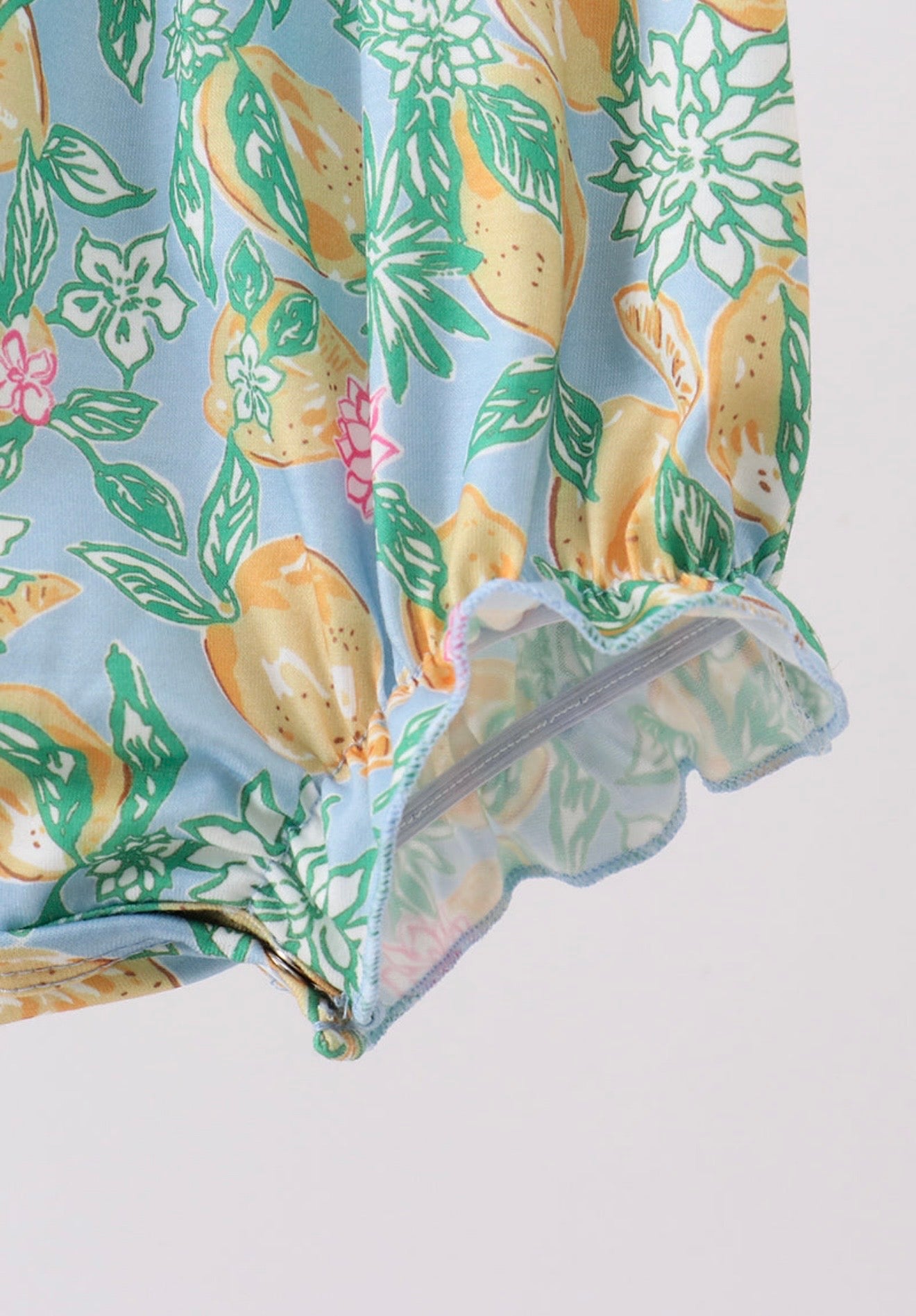 Green lemon smocked ruffle bubble