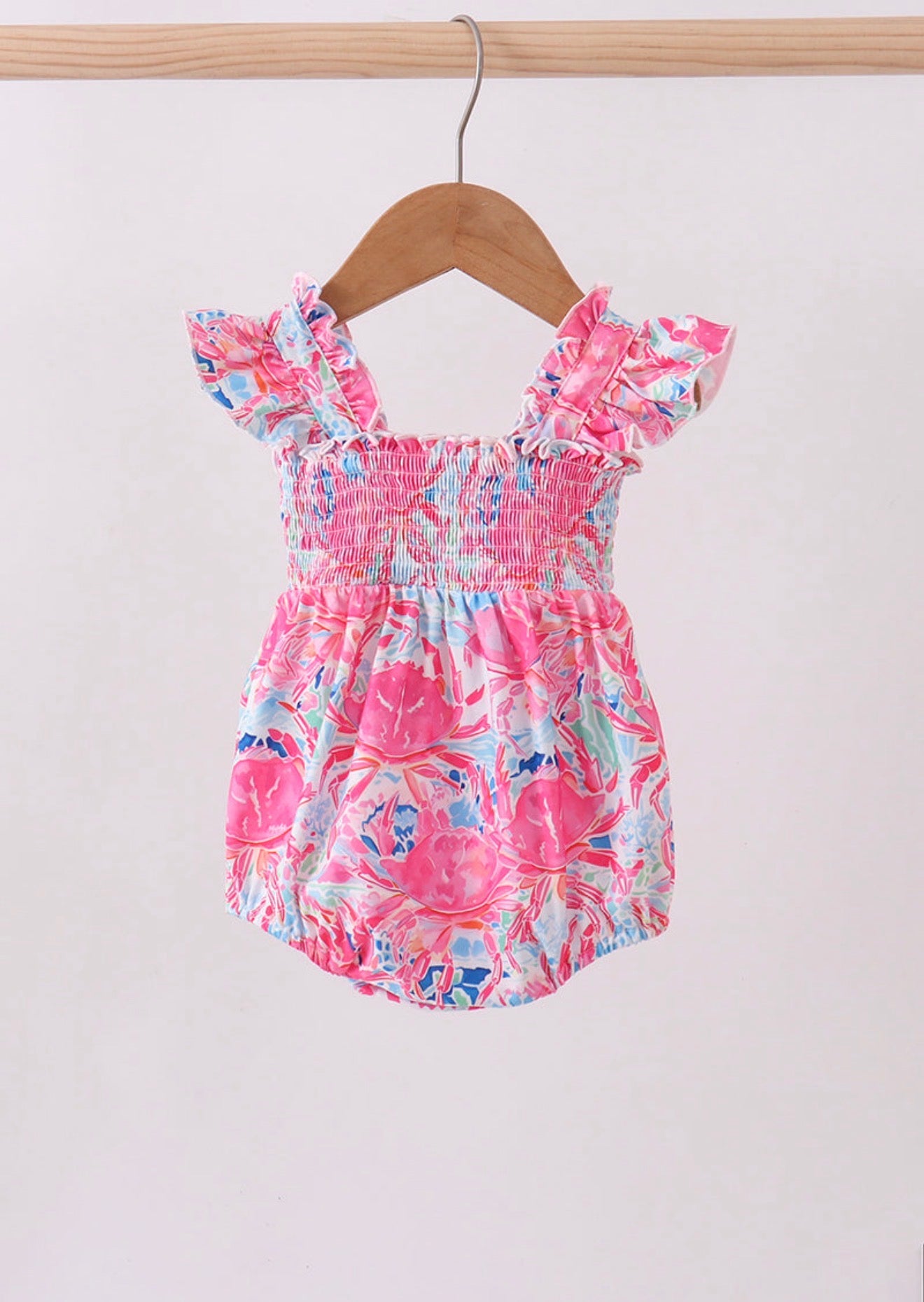 Pink floral smocked ruffle bubble
