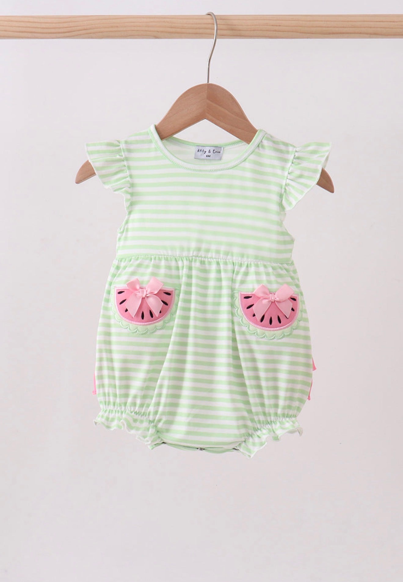 Green watermelon appliqué ruffle bubble
