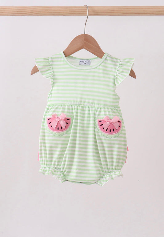 Green watermelon appliqué ruffle bubble