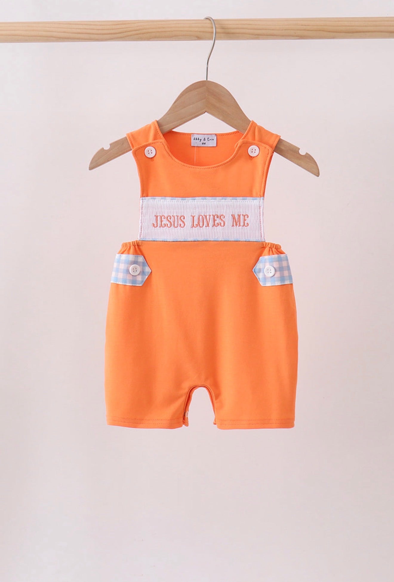 Coral Jesus Loves Me smocked jon-jon