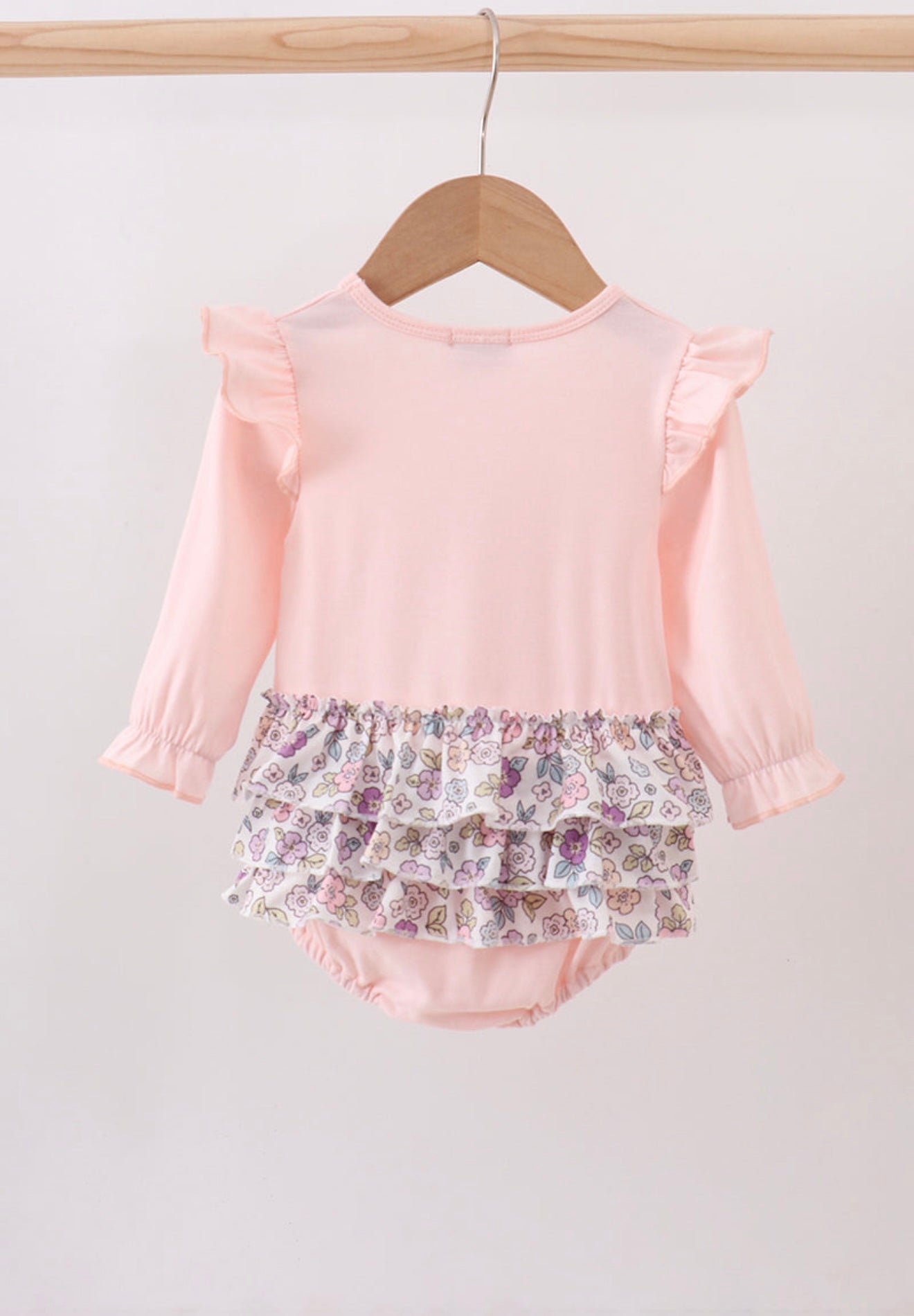 Pink floral bow appliqué ruffle bubble