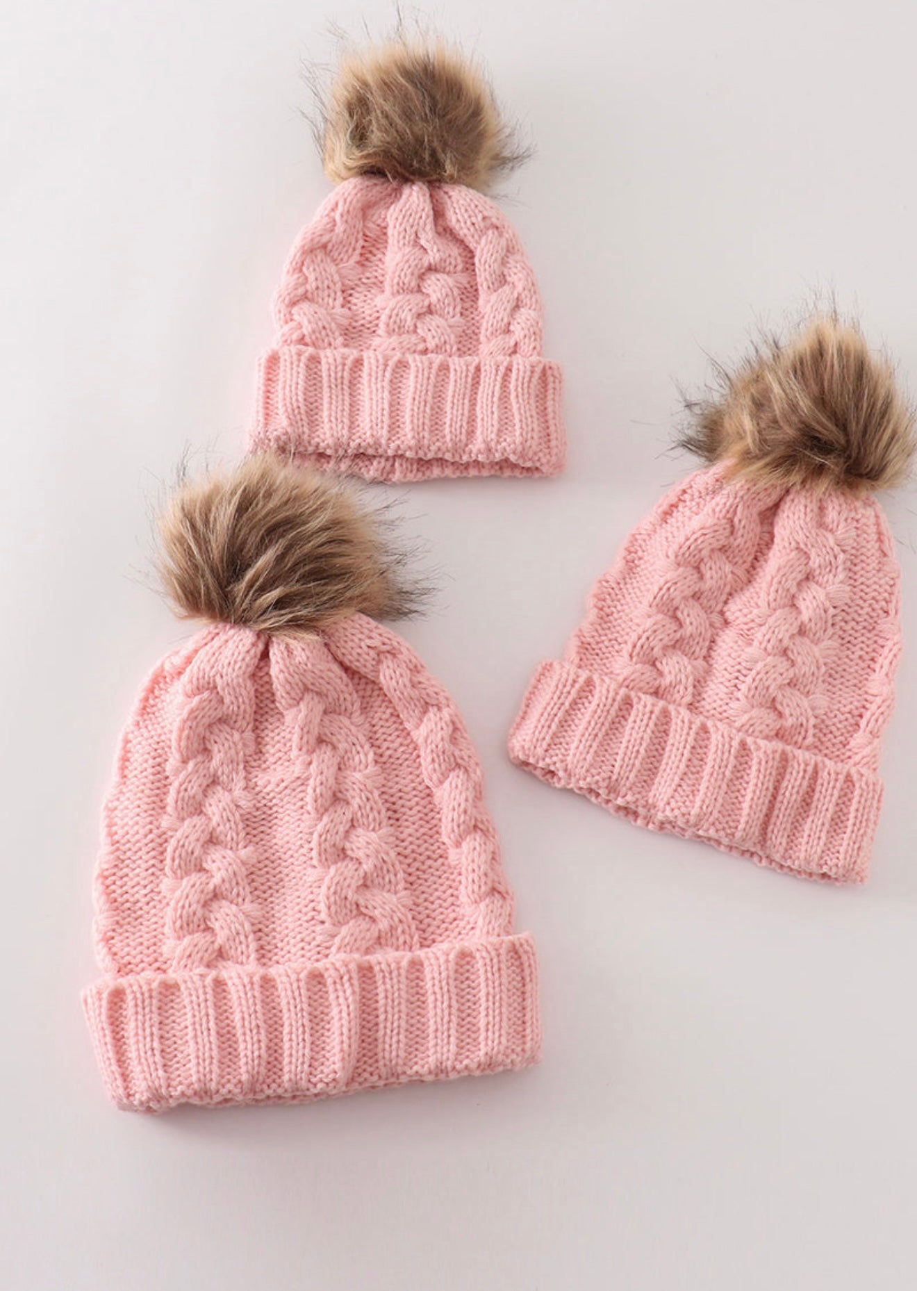 Baby, Kid, and Adult Pompom Cable Beanie