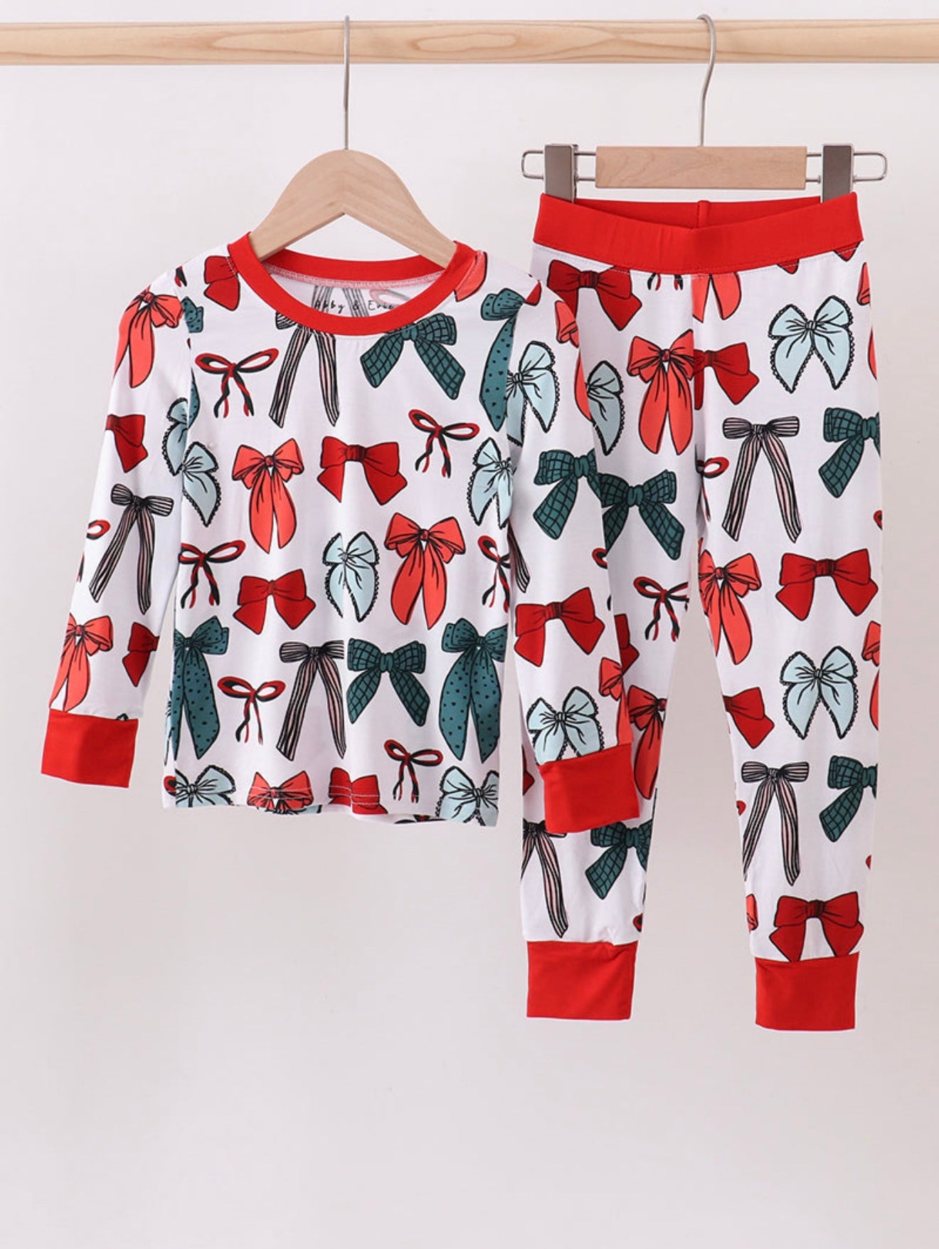 Red Bow Bamboo Girl Pajamas Pants Set