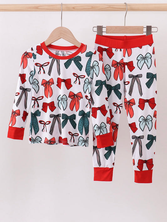 Red Bow Bamboo Girl Pajamas Pants Set