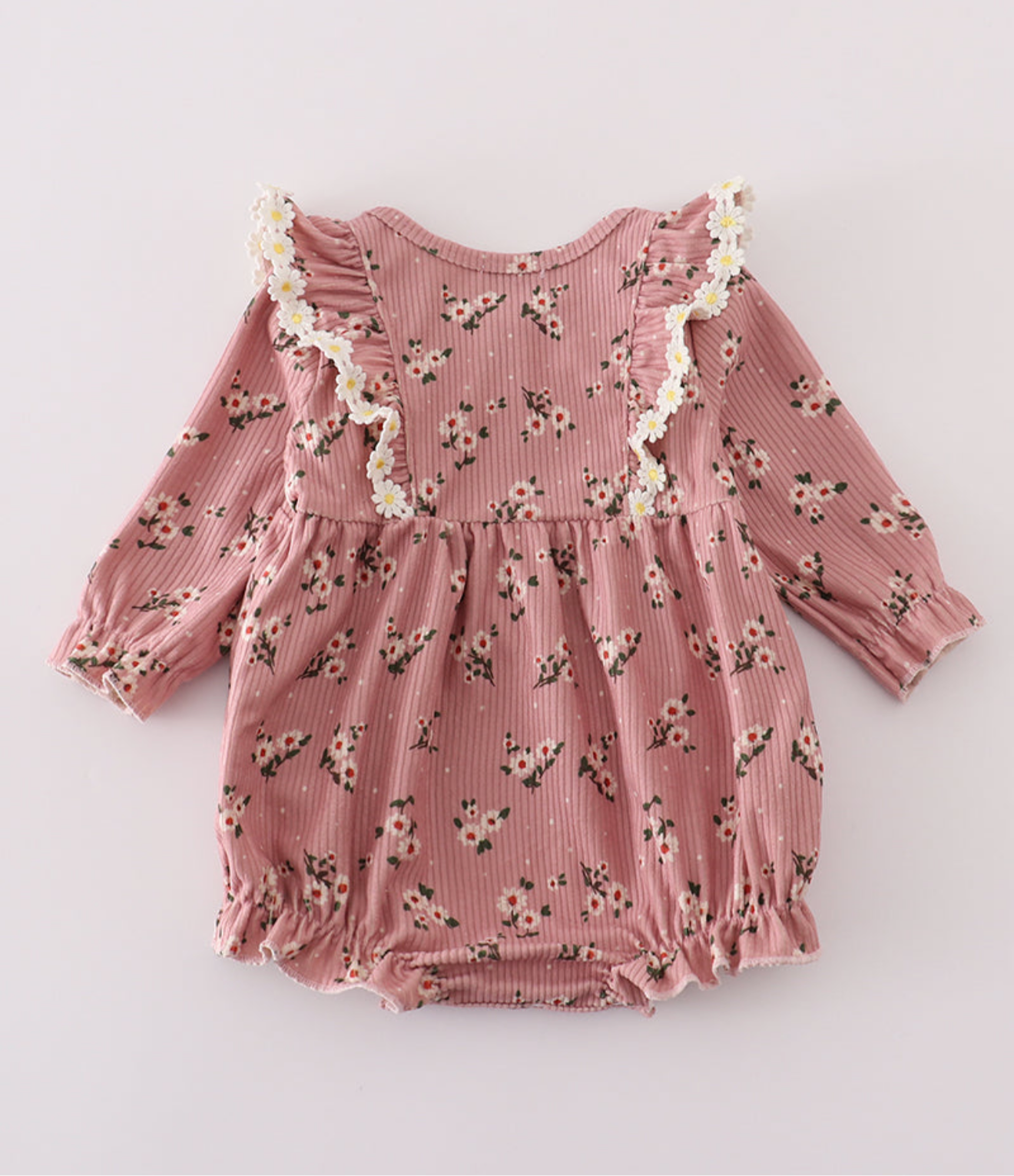 Floral corduroy lace ruffle girl bubble