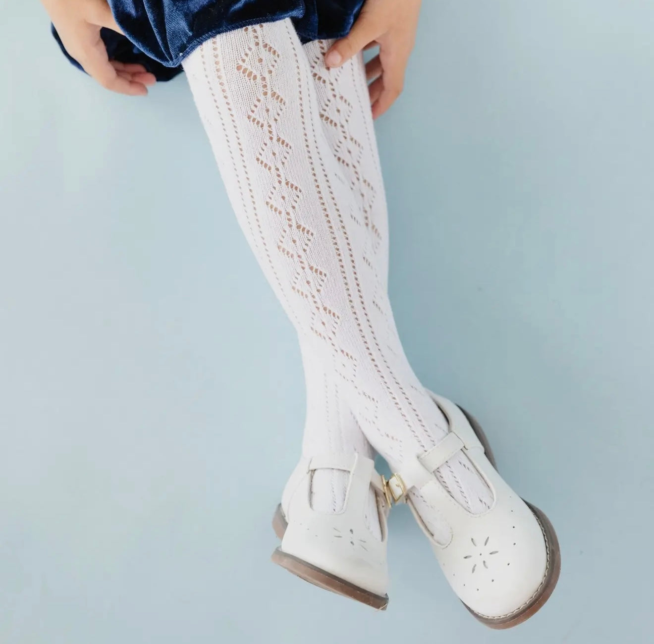 White Fancy Knit Tights