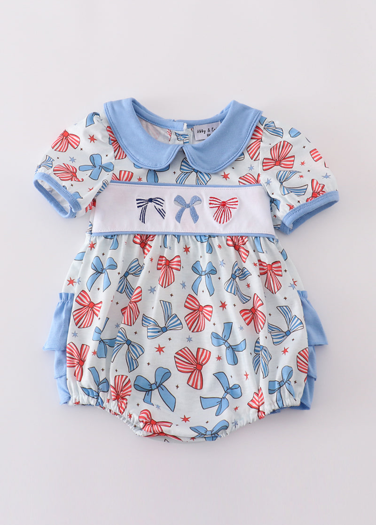 Patriotic bows embroidery ruffle bubble