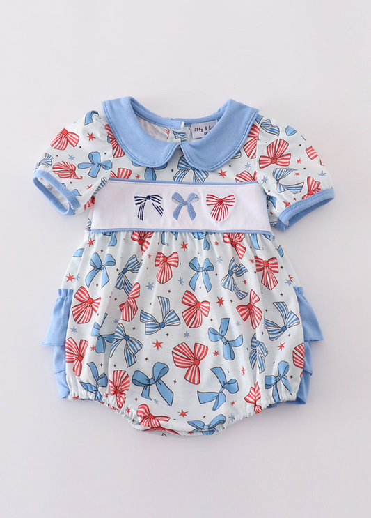 Patriotic bows embroidery ruffle bubble