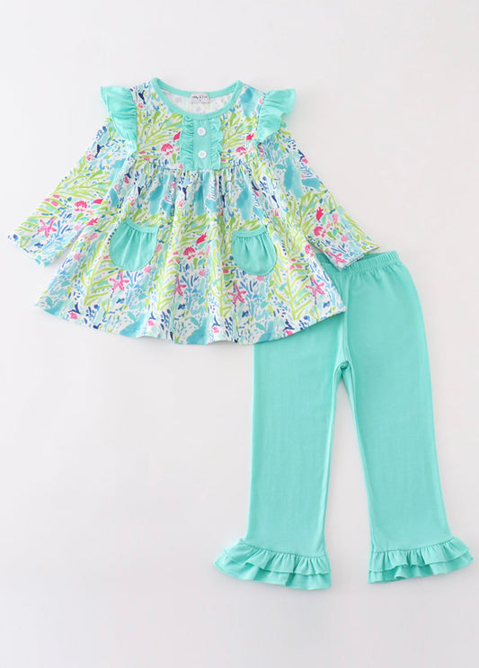 Green floral girl’s pants set