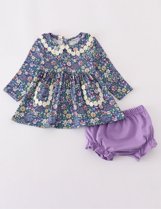 Purple floral lace bloomer set