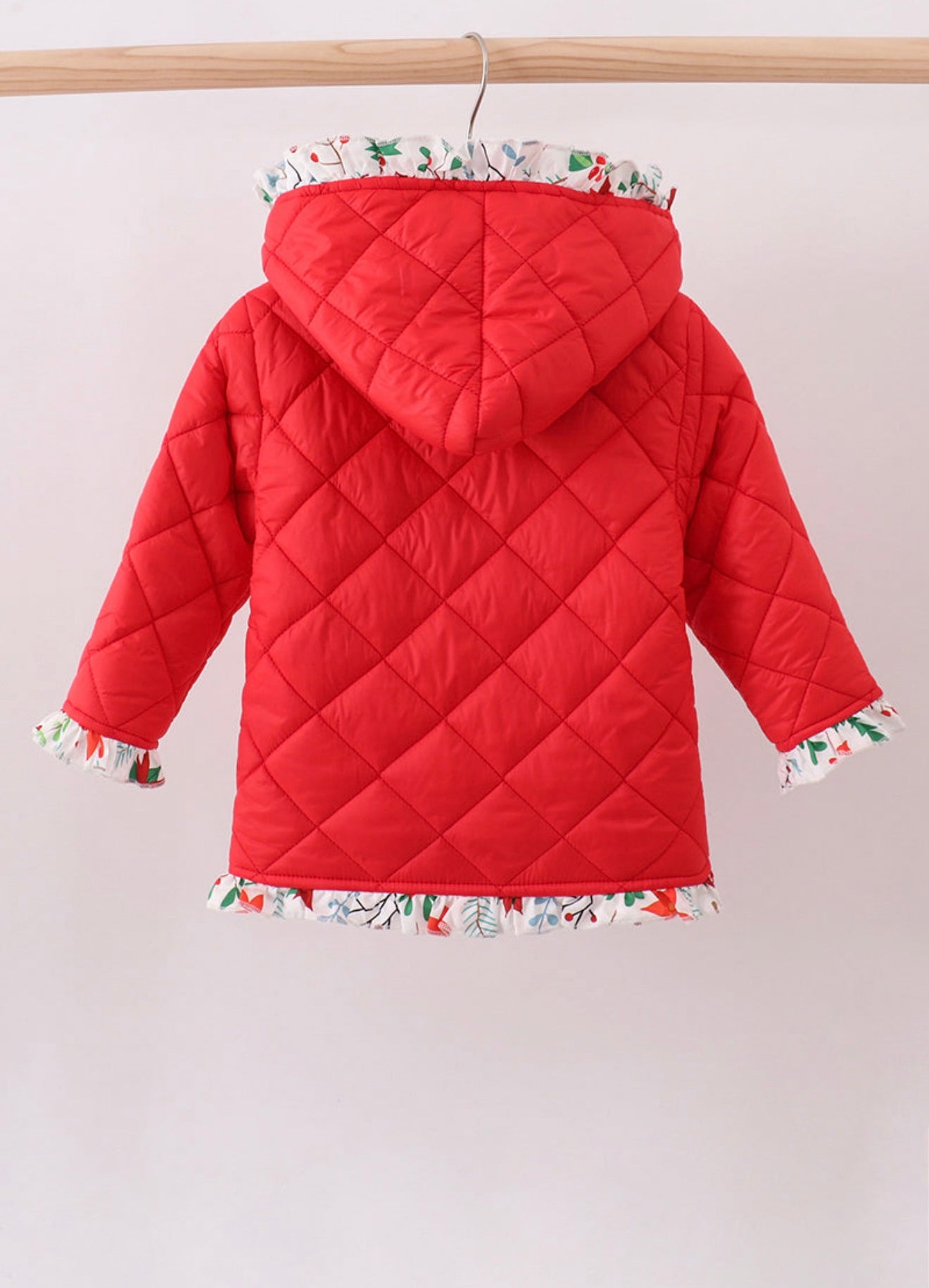 Girl’s red floral print quilted jacket