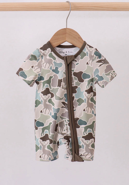 Camouflage duck print bamboo romper