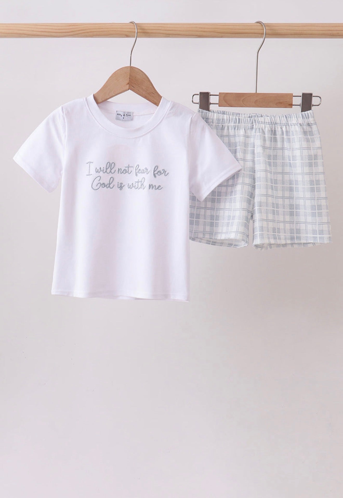Blue Faith Quote Embroidered Shorts Set