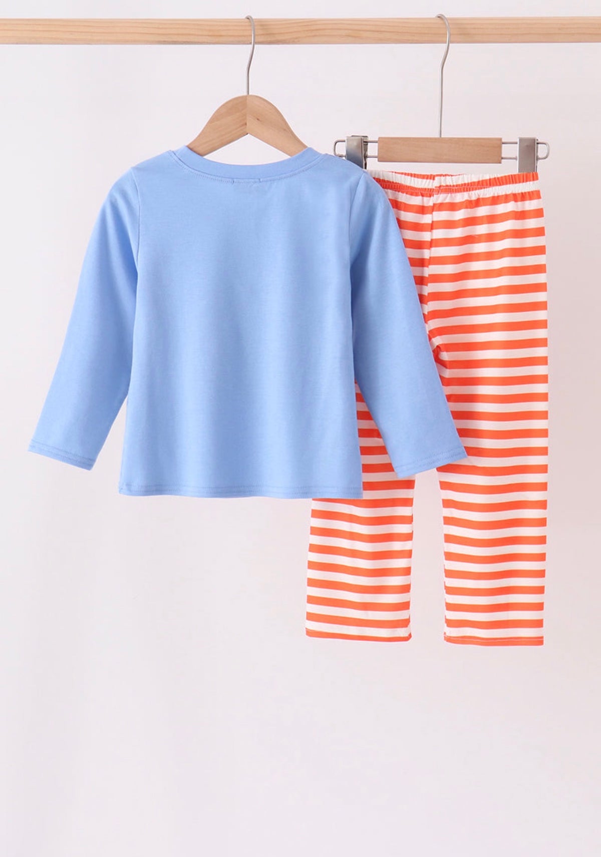 Blue pumpkin applique stripe pants set