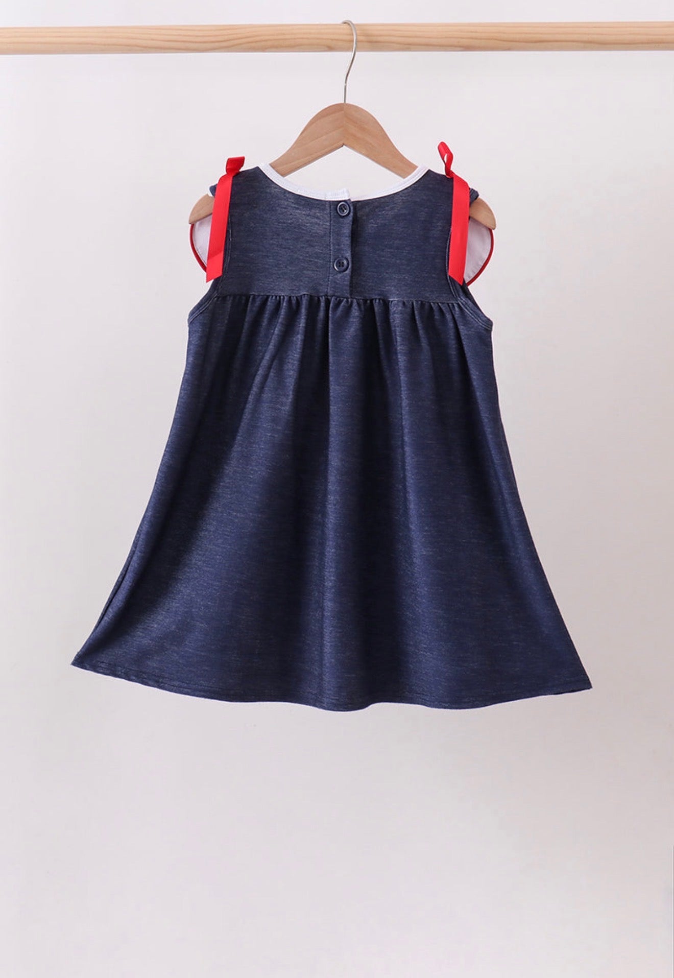 Navy Apple Applique Denim
Dress
