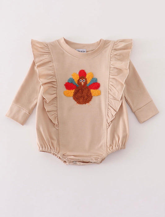 Beige Turkey French Knot Girl’s Ruffle Bubble