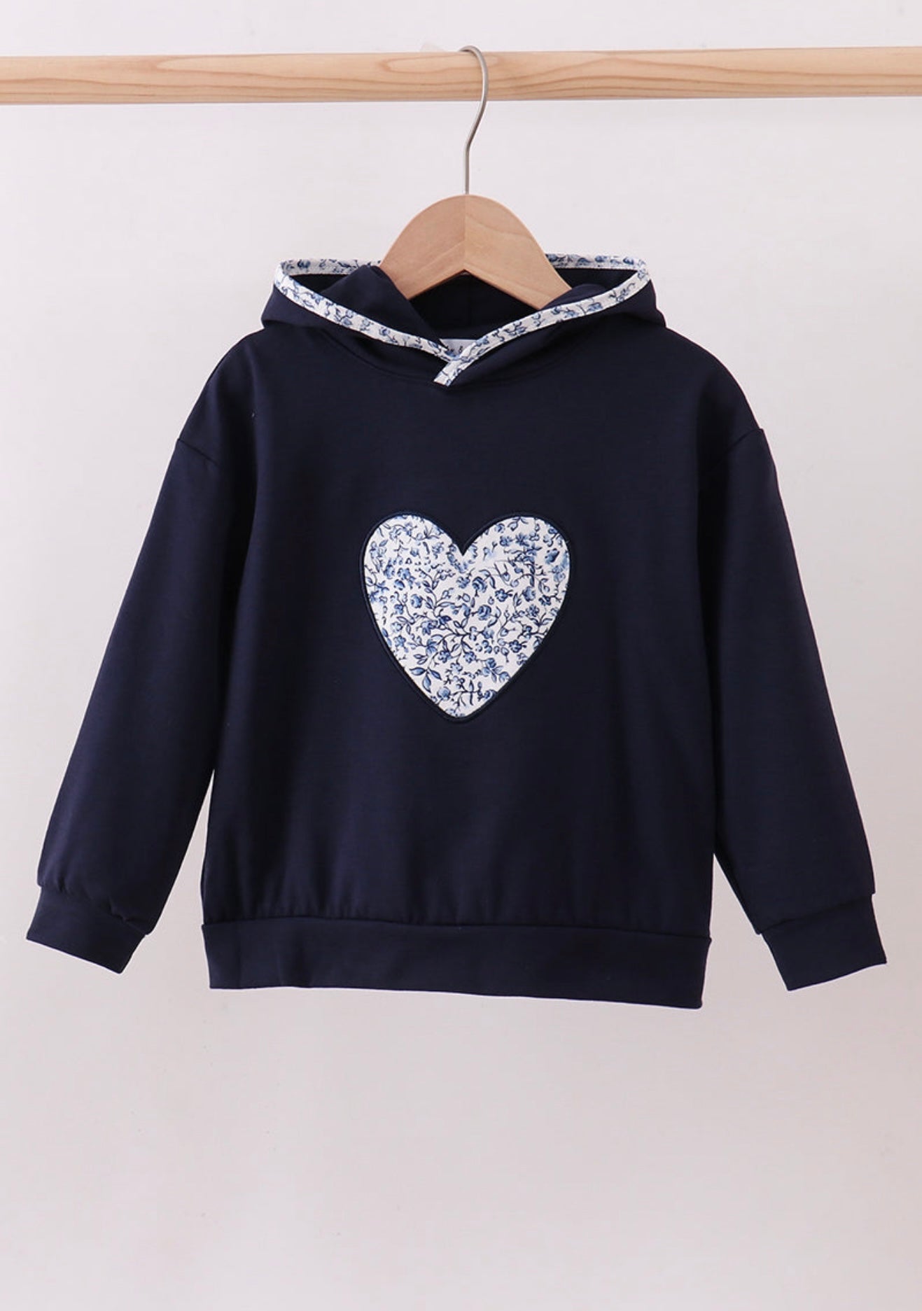 Navy heart floral appliqué hoodie