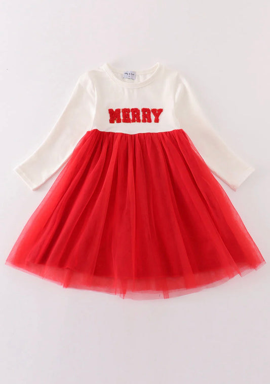 Red Merry Christmas French Knot Girl Dress