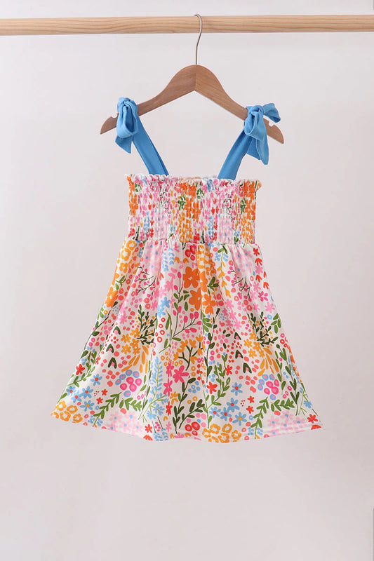 Summer floral print smocked dress