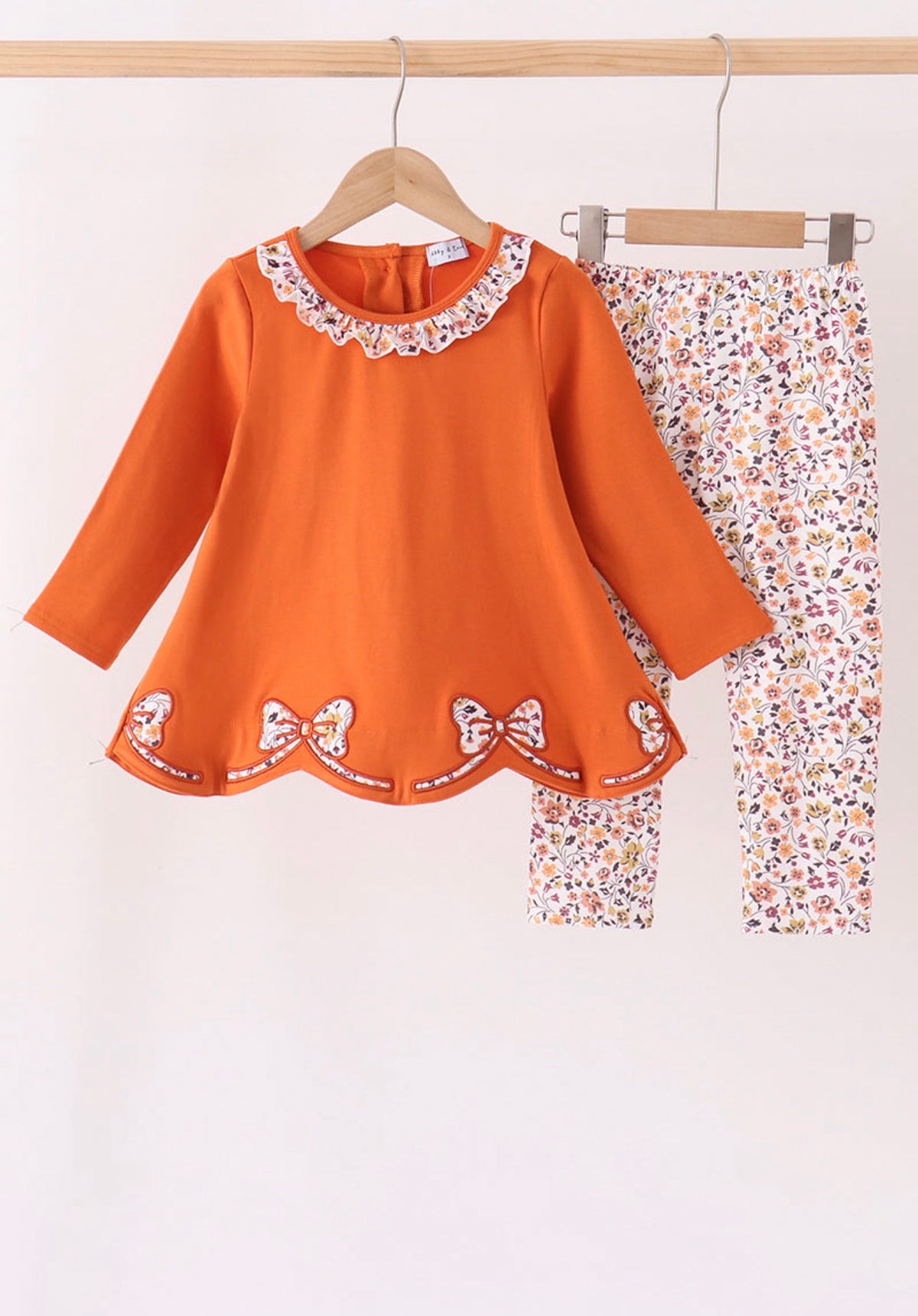 Orange Floral Bow Ruffle pants set
