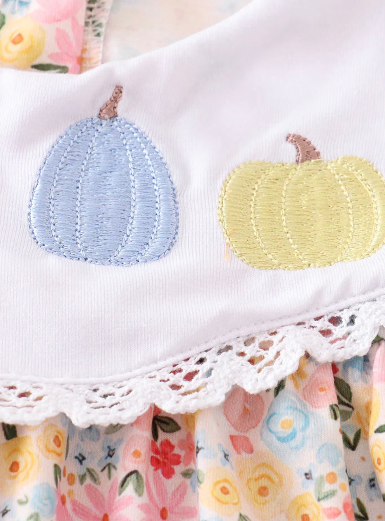 Floral print pumpkin embroidery girl dress