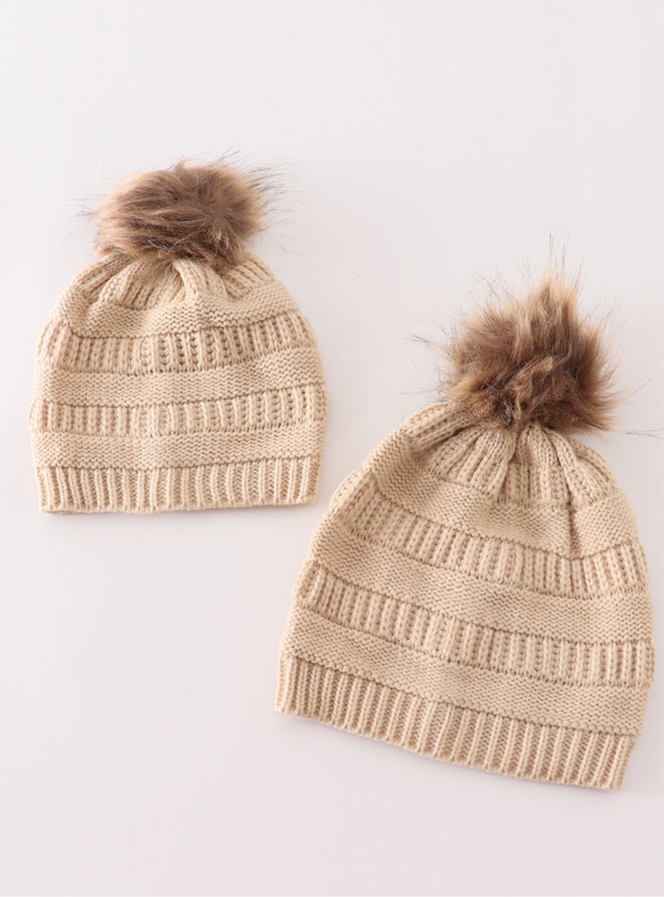 Kids and Adult Pompom Cable Beanie