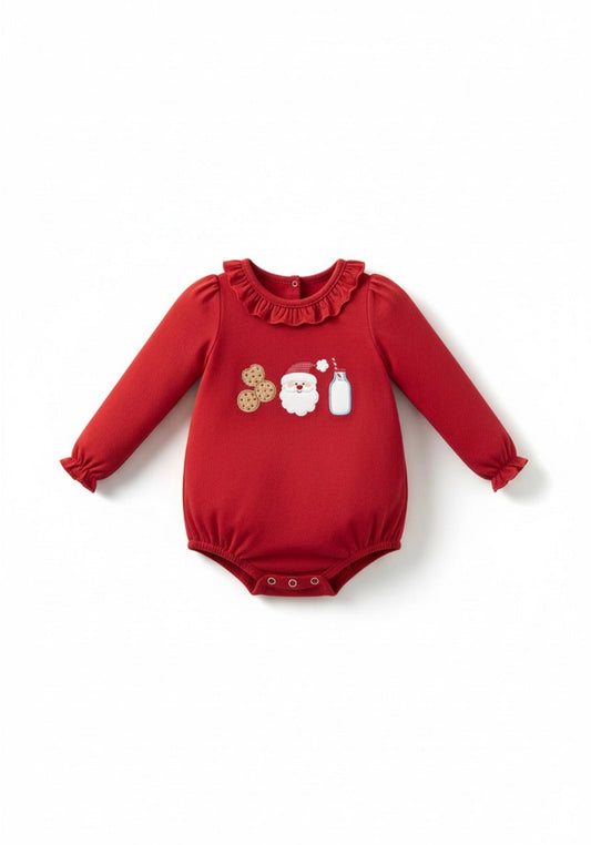 Red Santa Claus biscuit milk appliqué ruffle bubble ￼